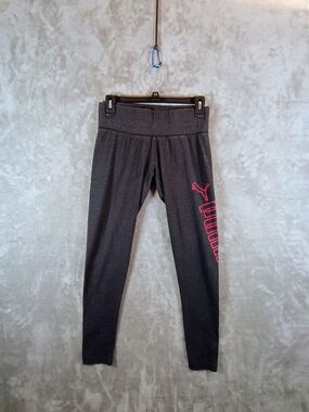 Puma Kids' Girls Charcoal Leggings with Pink Logo Size Large